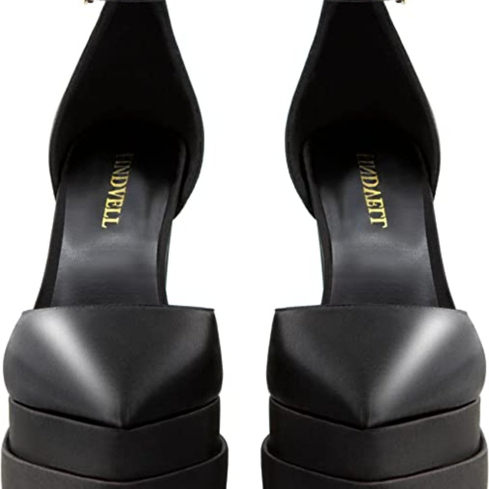FINDVELL Chunky Platform Women Pumps Block High Heels Closed Toe Ankle Strap 8.5